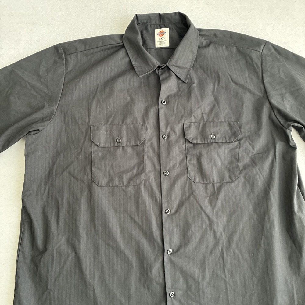 Dickies Mens 2XL XXL Black Short Sleeve Twill Work Shirt Striped Mechanic *FLAW*